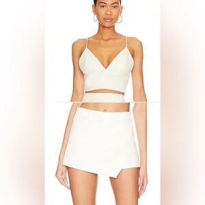 Alice + Olivia. Vegan leather set in ecru. Carli top 2. Lilia skirt 2.